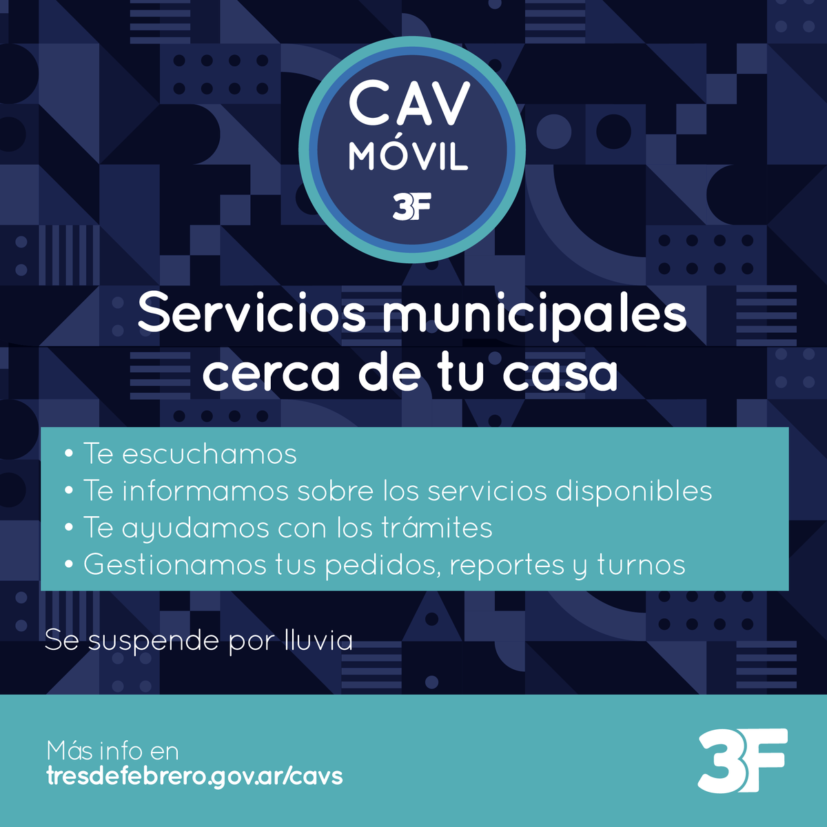 pcasna's tweet photo. 🚙🙆 CAV Móvil #TresDeFebrero @dievalen 
Servicios Municipales cerca de tu casa

📍 MIÉRCOLES - #Caseros, Av. San Martín y Guaminí de 10 a 14hs + #3FTeConecta y #Empleo https://t.co/gEo8XkTgwe