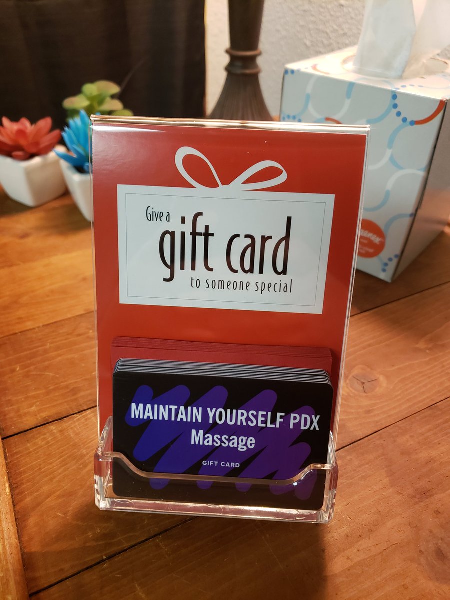 MaintainYoSelf's tweet photo. Gift cards have arrived! You can load these up with any amount and give the perfect gift for the holidays. Grab one after your massage or reach out to arrange a time to pick one up. https://t.co/u2rhrUPE6N