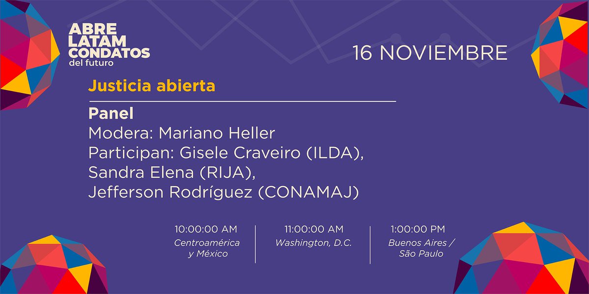 ¿Cómo se tratarán los temas de justicia abierta en el futuro?
Si te interesa este tema podés unirte este 16 de noviembre al panel de #AbrelatamDelFuturo acá: youtu.be/KEsBavko4aY 
⏰10:00 a.m. Centroamérica y México
⏰11:00 a.m. Washington
⏰1:00 p.m. Buenos Aires / São Paulo