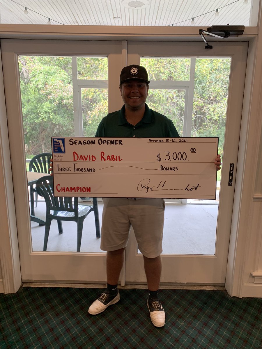 FPGTour's tweet photo. Congratulations out to David Rabil of Orlando on his wire to wire victory at Twin Rivers on rds. of 67-68-71. He picks up 3k and will play the remainder of the season for free.Jeff Corr was 2nd at -7 while Keith Greene finished 3rd at -6. https://t.co/S9ez2k7JW6
