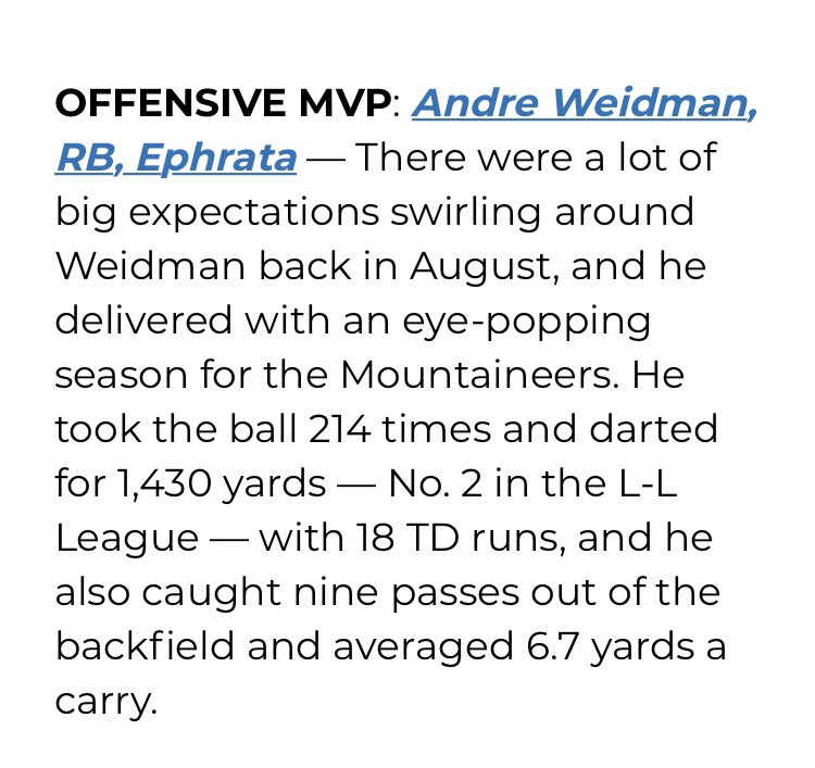 andre_weidman's tweet photo. I set goals for the season and surpassed them...I start training on Monday with @ddstokes124 and will set even bigger goals for my senior season! #trainingwithapurpose @krismiller1022 @JoshClair50 @EPAFootball @PaFootballNews @AllStatePrepsFB @VarsityMountsFB @PAPrepsRivals https://t.co/PjsaiBhiiD
