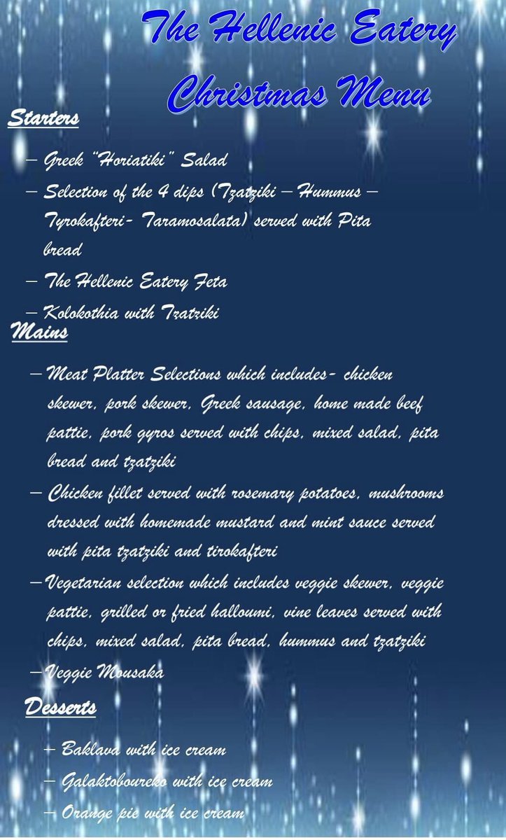 hellenic_eatery's tweet photo. @hellenic_eatery offering a festive 3 Course meal for £23.99 - bookings taken now ! info@thehelleniceatery.co.uk 

029 2132 1600 ☎️ https://t.co/iUGfPhbw8a