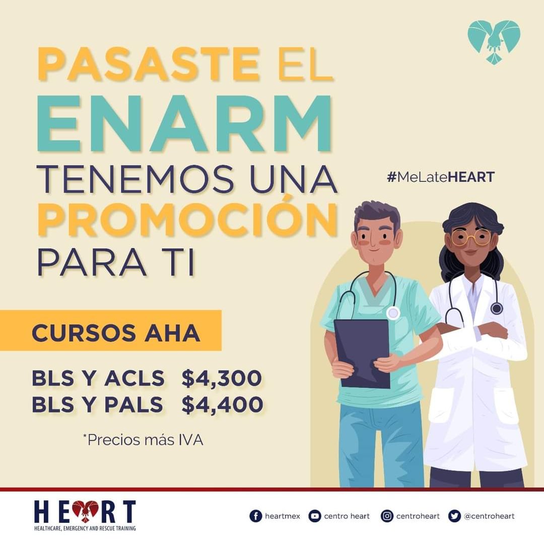 CentroHeart's tweet photo. Les recordamos que tenemos promociones para los médicos que pasaron su Examen Nacional de Aspirantes a Residencias Médicas (ENARM) en los cursos AHA de Soporte Vital Básico (BLS), Soporte Vital Avanzado (ACLS) y Soporte Vital Pediátrico (PALS).
#MeLateHEART #SalvemosVidas #ENARM https://t.co/V2DUS86Ggb