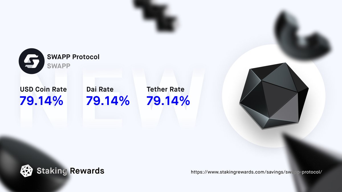 StakingRewards's tweet photo. New Provider Integration for @SwappFi 🚀
Current Rewards on #stablecoins 📊
79.14% $USDC
79.14% $DAI
79.14% $USDT
Learn more about #SWAPPProtocol 👇
https://t.co/ycVtEmyhDk https://t.co/3yMJZ6rfrZ