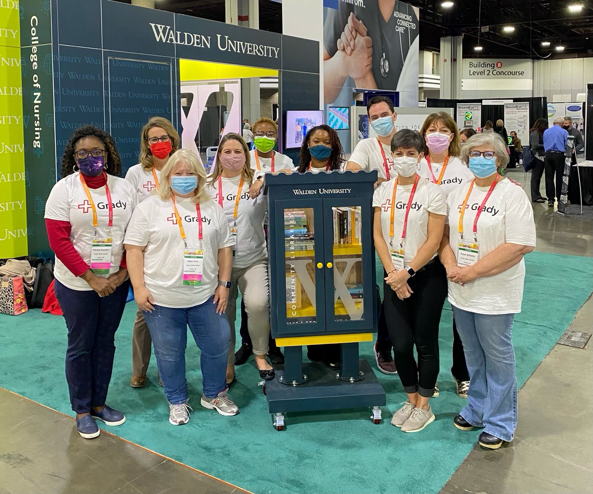 WaldenU's tweet photo. As part of the #MobilizeForGood initiative, Walden is donating a Community Library filled with books to the Burn Unit at @GradyHealth. Each book has stickers with inspirational messages for the young scholars to enjoy. https://t.co/zBP47UsCit