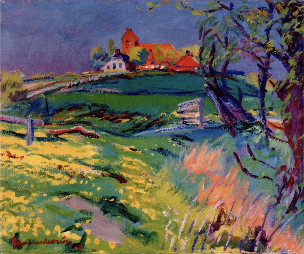 elvirawerkman's tweet photo. Zicht op kerkje van Oostum, 1939 - Jannes de Vries (1901-1986) https://t.co/pxVnXd5Obd