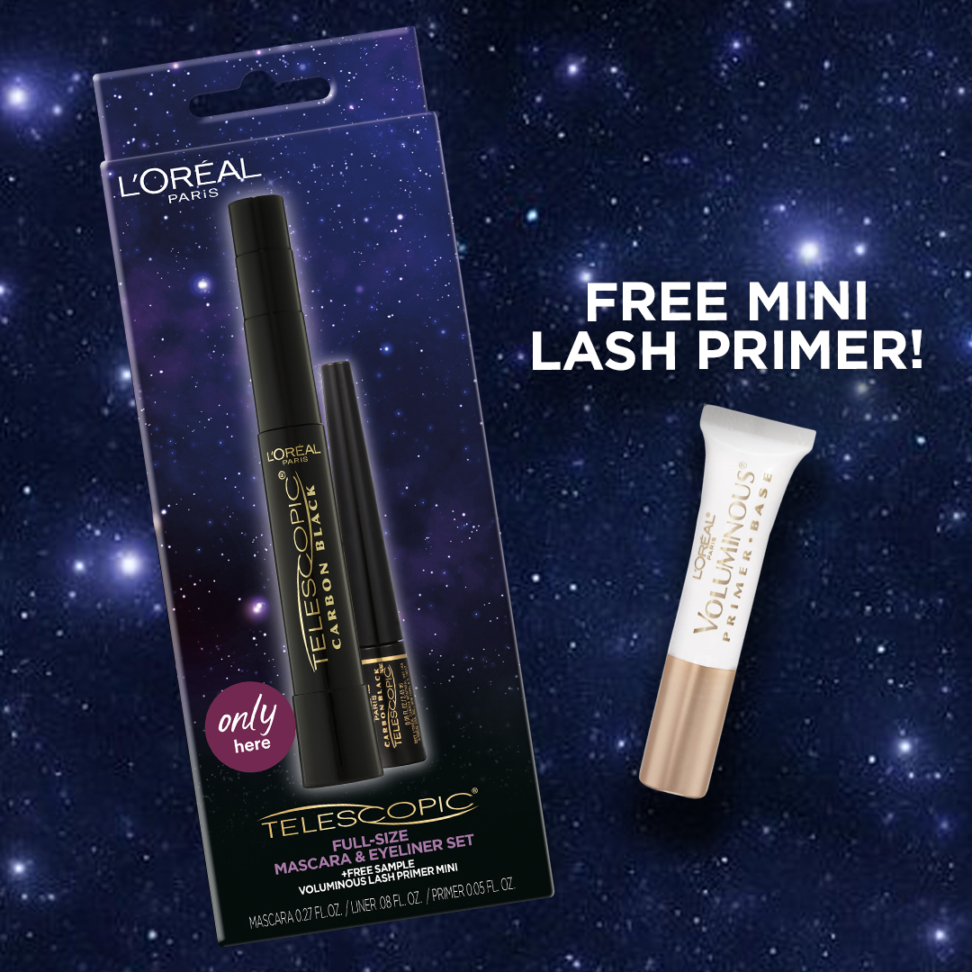 L'Oréal Paris USA on X: Who's been eyeing Telescopic on TikTok? Grab this Telescopic  Mascara + Liner special pack and get a FREE Mini Voluminous Lash Primer  inside to amplify your look!