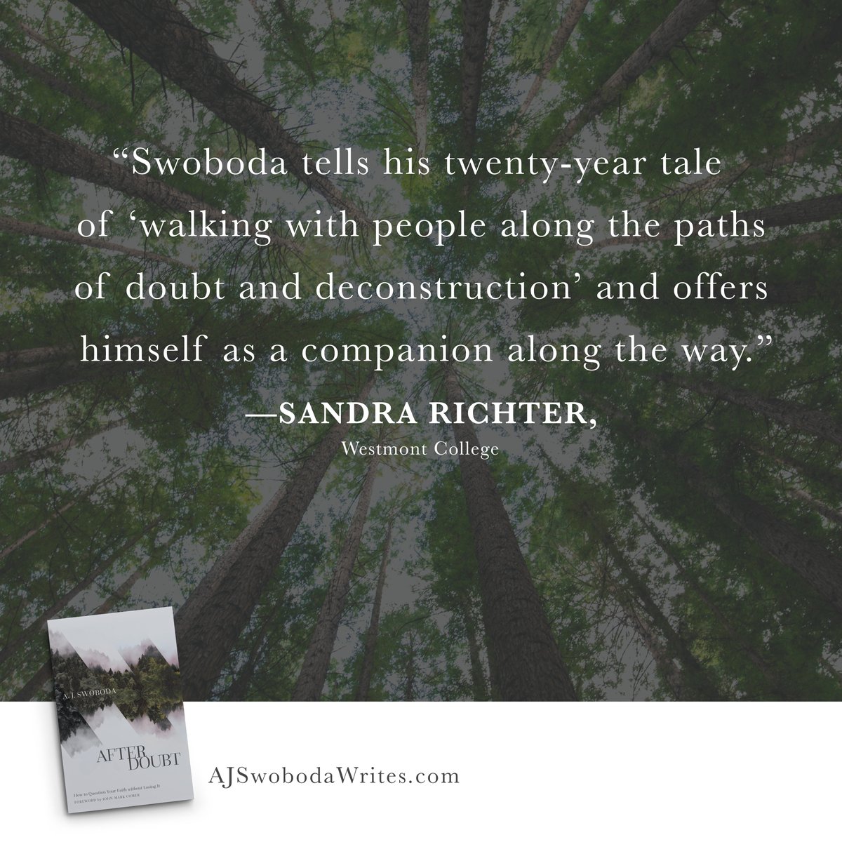 BrazosPress's tweet photo. "@mrajswoboda tells his twenty-year tale of 'walking with people along the paths of doubt and deconstruction' and offers himself as a companion along the way."
We are grateful for this endorsement from Sandra Richter of #AfterDoubt! Learn more at https://t.co/BEEm81RVws. https://t.co/35CNNF83Ob