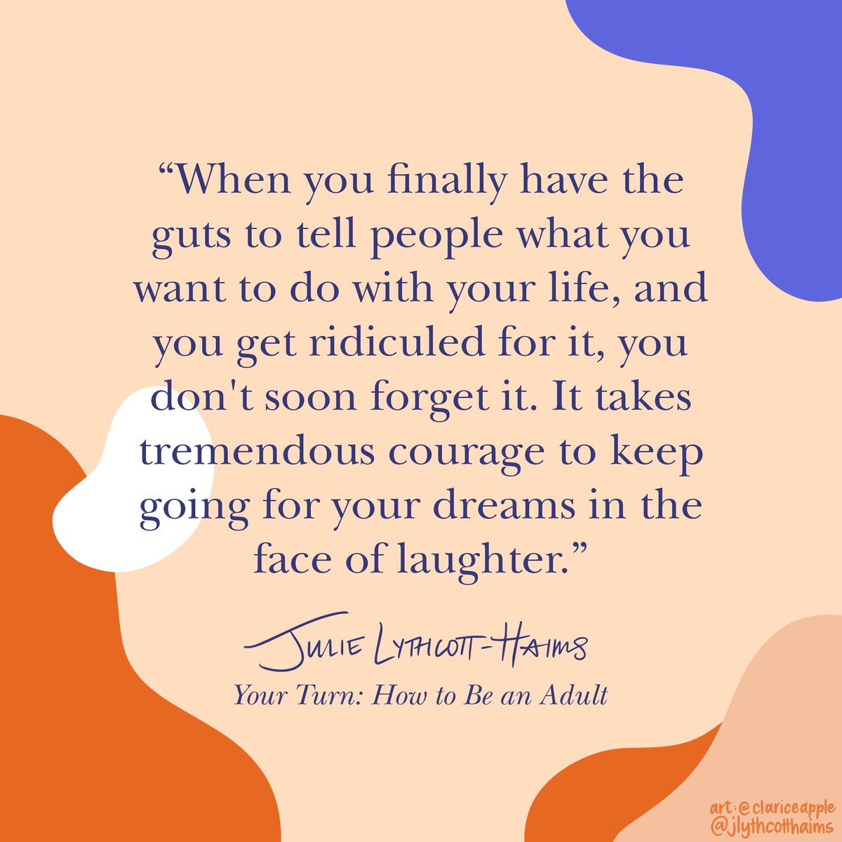 jlythcotthaims's tweet photo. Here's to those on their own path. Those who aren't taken seriously for chasing their dreams. You got GUTS, and don't you forget it. I've been there. I see you. #YourTurnToAdult #Bookbit https://t.co/Aeu59bIKiU