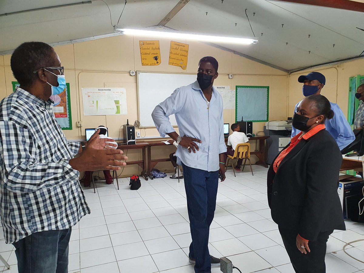Minister of State for Education and Technical and Vocational Training the Hon. Zane Lightbourne on November 11th, 2021, toured public schools in South Andros, and Mangrove Cay.