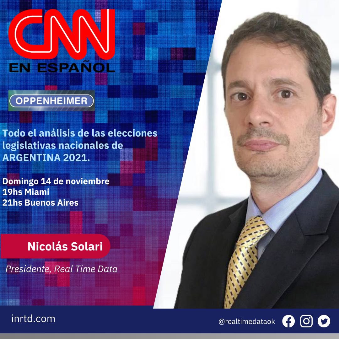 RealTimeDataOk's tweet photo. Este domingo, el director de Real Time Data @NicolasSolari participará de la cobertura especial de @CNNEE sobre las elecciones en #Argentina. https://t.co/RqhCkewkdi
