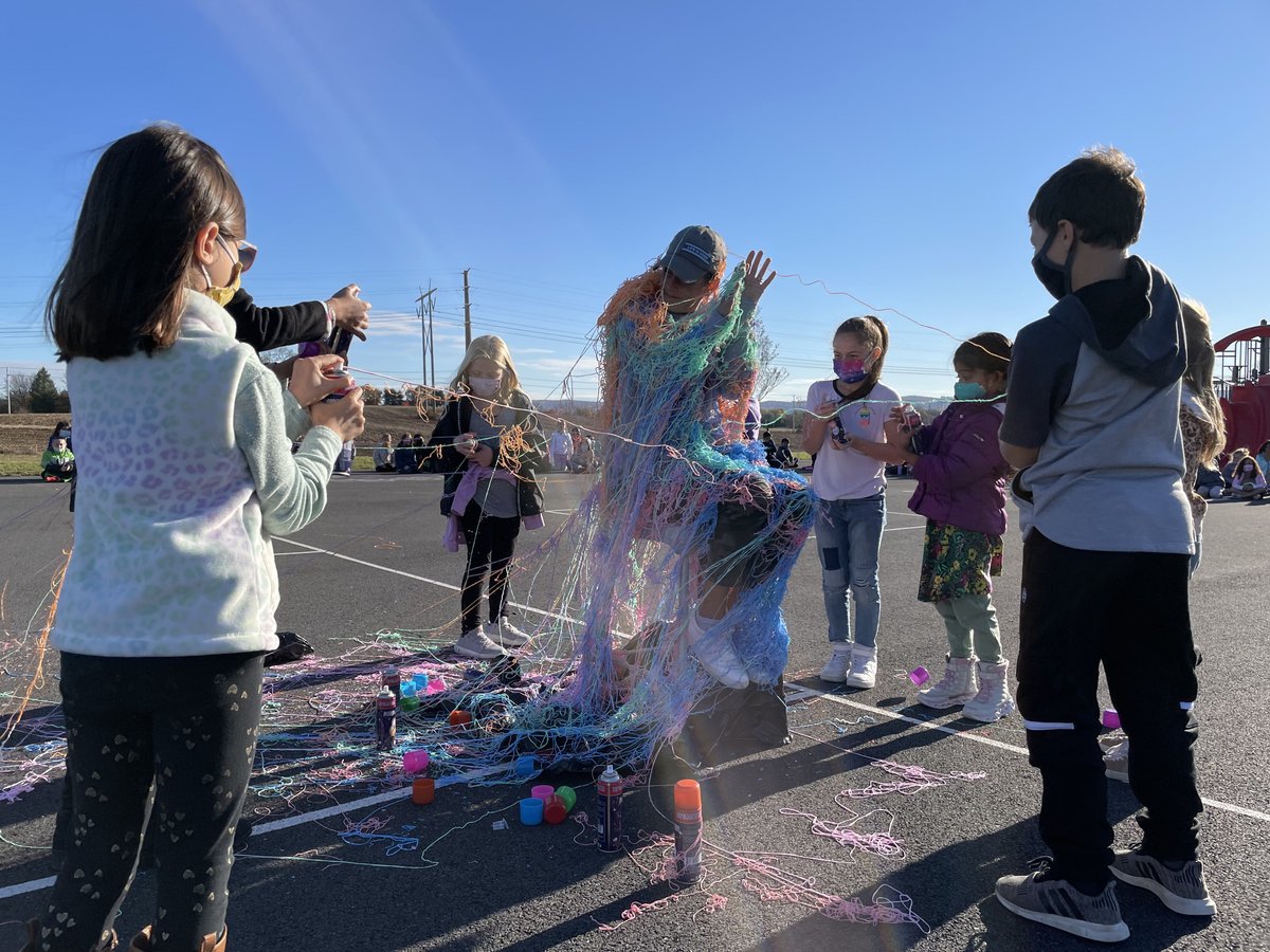 VM_Elementary's tweet image. When you read for a total of 9,080 days, you get to cover your principal in silly string!  #OctoberReadingChallenge
