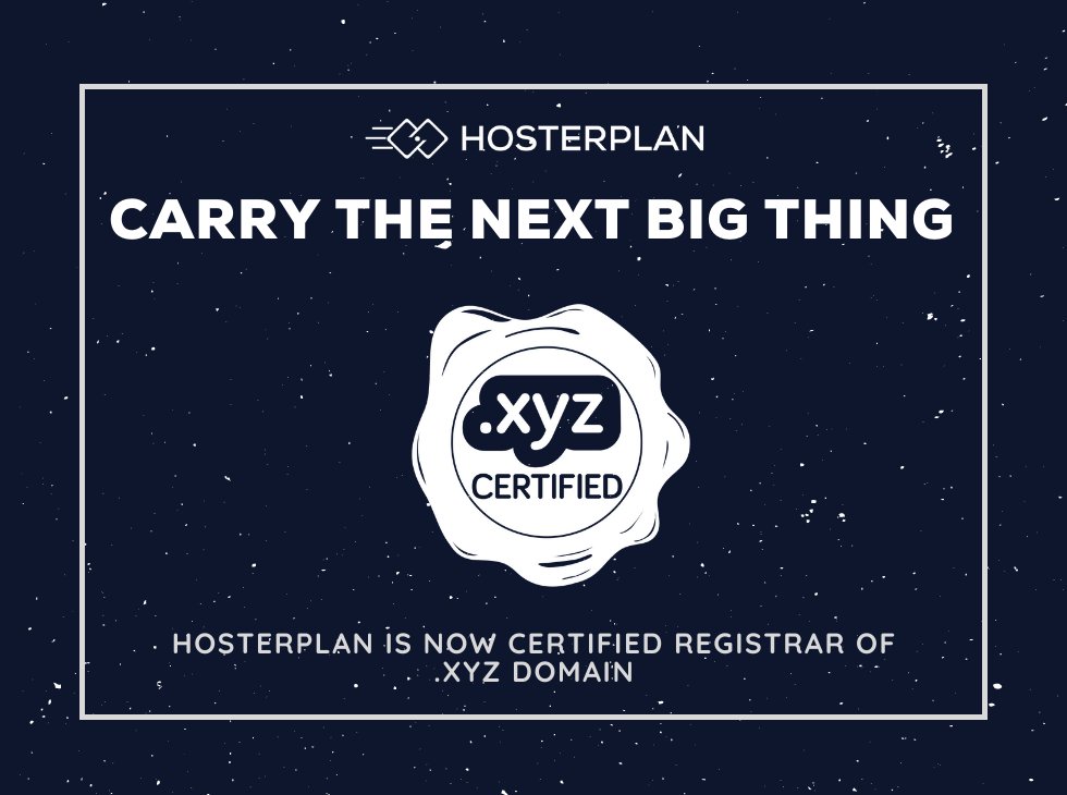 hosterplanltd's tweet photo. HosterPlan is now the certified registrar of .xyz domain!

Find us on .xyz registrars page - https://t.co/SHRvMHq6wB

Visit https://t.co/PkyZU6bMQQ for order your domain with .xyz extension. https://t.co/qkCop0ykXr