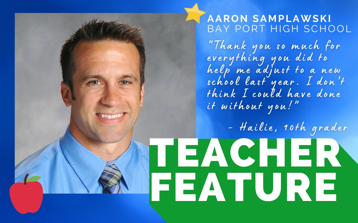 HSSD's tweet image. Aaron Samplawski, Bay Port Math Teacher, does more than crunch numbers...he makes connections. He was recently featured in The Compass, our eNewsletter for families. #BringHumanityBack