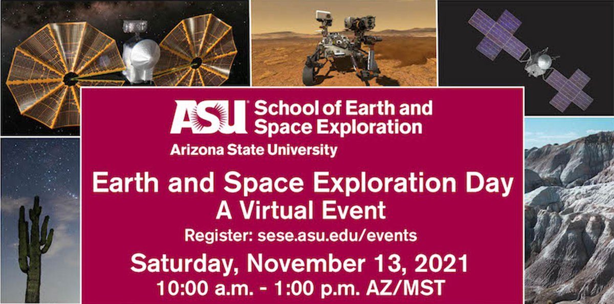 SESEASU's tweet photo. Join us for Earth and Space Exploration Day!🌏🌜🔭
Saturday, 11/13 from 10am-1pm.

Welcoming remarks from @SESEASU's director, Mini Wadhwa. Keynote address by research scientist Rolf Jansen.

Register here: https://t.co/i20VBYDoHX

@ASU @ASUTheCollege @asuonline https://t.co/4KoEsQPGQD