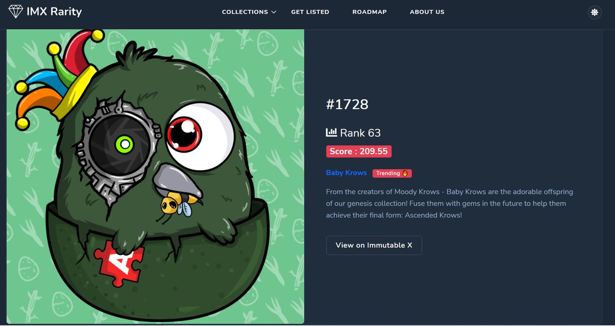 Got airdropped a rank 63 cyborg. Thanks <a href="/KrowsCo/">Moody Krows</a>.
and <a href="/Immutable/">Immutable</a> for innovating on ETH L2.
WAGMI

#IMX #imxrarity #moodykrows #NFTCommunity #NFTcollection  #nft #wagmi #gasfree #gaswars #etherium