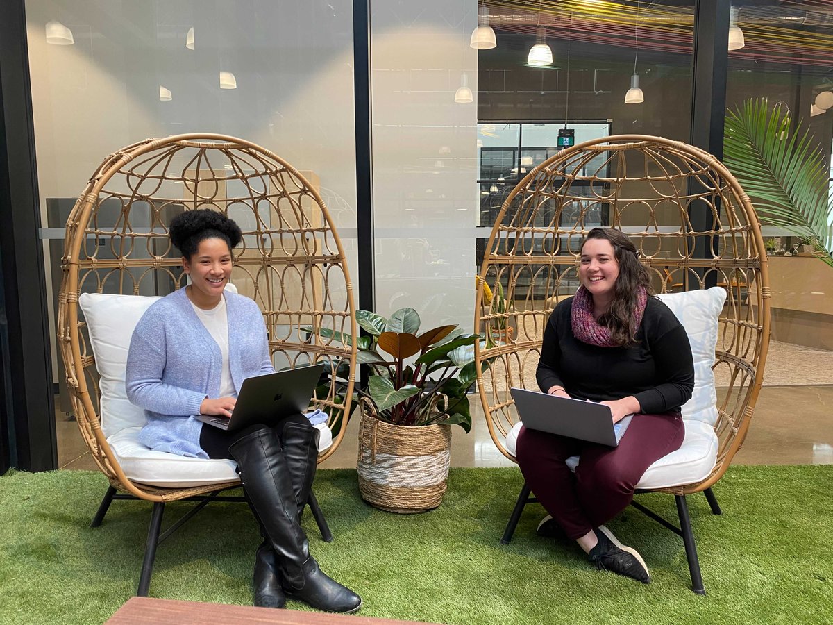 EmployerShop's tweet photo. Working IRL alongside co-workers is a treat these days! 🎉 Great to spend the day at @workatcommons co-working space in Kitchener chatting through projects and enjoying the beautiful space (and fun chairs). Happy Friday! #FunFriday https://t.co/lkth826s9d