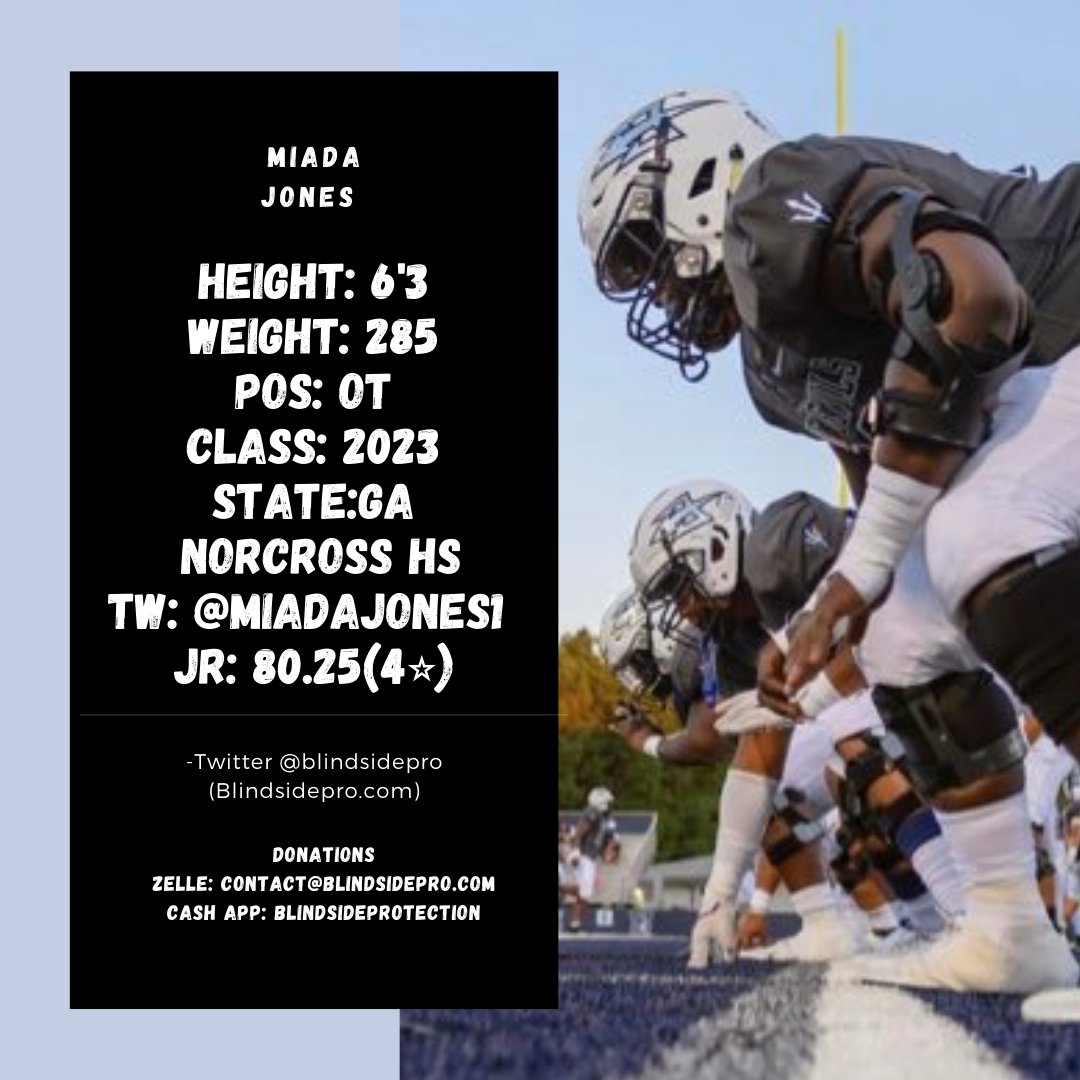 BrandonLeeFX's tweet photo. Shout-out to @MiadaJones1 he is officially being awarded 4⭐.  Big man, light feet, and strong hands that's a great foundation to build. Has a very mature pass set for such a young linemen. Dm me or contact him directly. #checkoutmyhighlight #rtItBot 
https://t.co/gYKp5Y9x1n https://t.co/5Pwa0mTviC