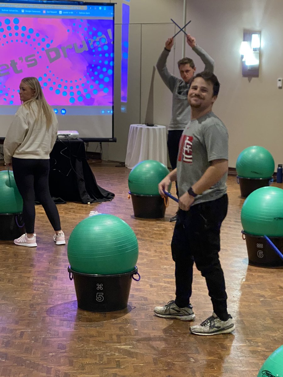 CoachYouse's tweet photo. @CoachBeelerEDU is rocking the cardio drumming. #fmsteach #fultonproud https://t.co/RPI9fBA878