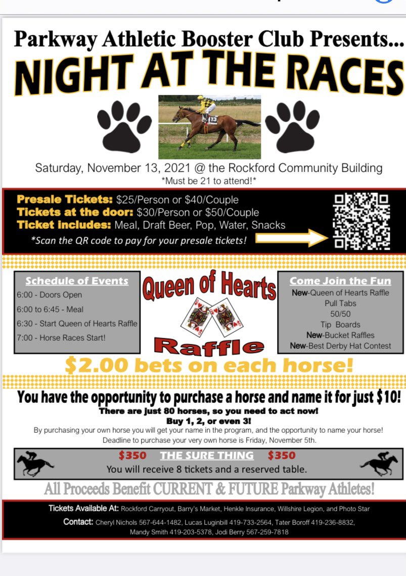 ClubParkway's tweet photo. 🏇🏇 Night at the Races ♥️♥️

Need plans tomorrow evening? Consider supporting our Panther athletes at the Night at the Races. Tickets will be available at the door. 

▪️Doors open at 6:00pm. 
▪️Races start at 7:00pm. https://t.co/guwPKfJnDv