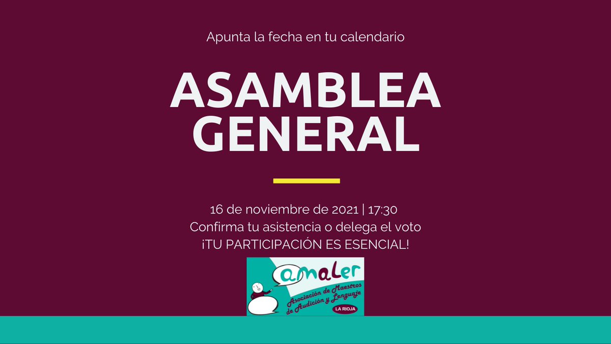 🚨Asamblea General Extraordinaria🚨
¡Tu participación es esencial para la asociación!

16 de noviembre. 17:30
➡️CONFIRMA tu asistencia.
➡️DELEGA tu voto.