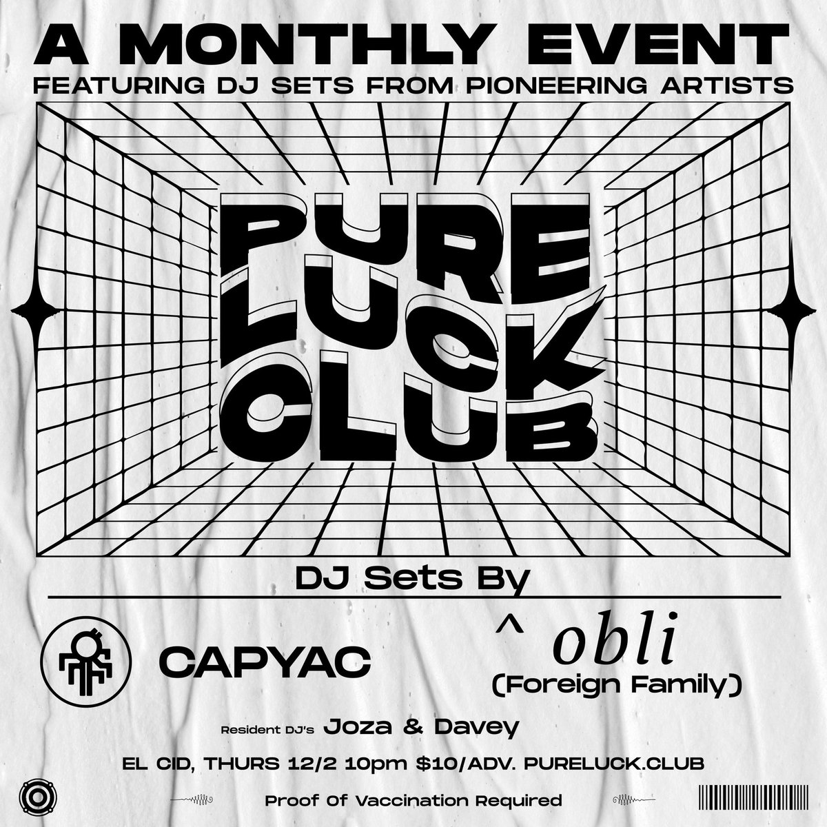 lessss go <a href="/pureluckclub/">pureluck.club</a> 12/2 at <a href="/elcidsunset/">El Cid</a> 10pm with <a href="/capyac/">ℭ𝔞𝔭𝔶𝔞𝔠</a> <a href="/jozamusic/">Joza</a> and <a href="/no_davey/">davey</a> TIX $10 llo.to/t/CxZGE 
🤝🤝🤝 ty <a href="/AuzSantiago/">AuzSantiago</a>