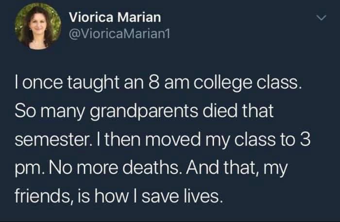 When considerate scheduling saves lives! 🤣