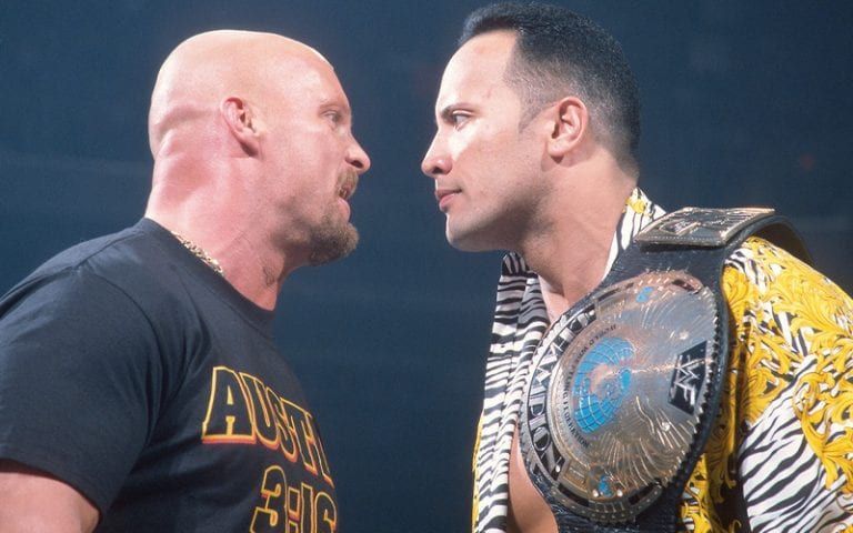 Lessthan2000's tweet photo. In 1999, #TheRock and #StoneColdSteveAustin squared off at #WrestleManiaXV.  Weeks later, #MondayNightRaw would have it's highest TV rating ever, with an incredible 8.1, effectively ending the #MondayNightWar.

#WWF #90sWrestling #AttitudeEra #WrestleMania https://t.co/I687IjFb5A