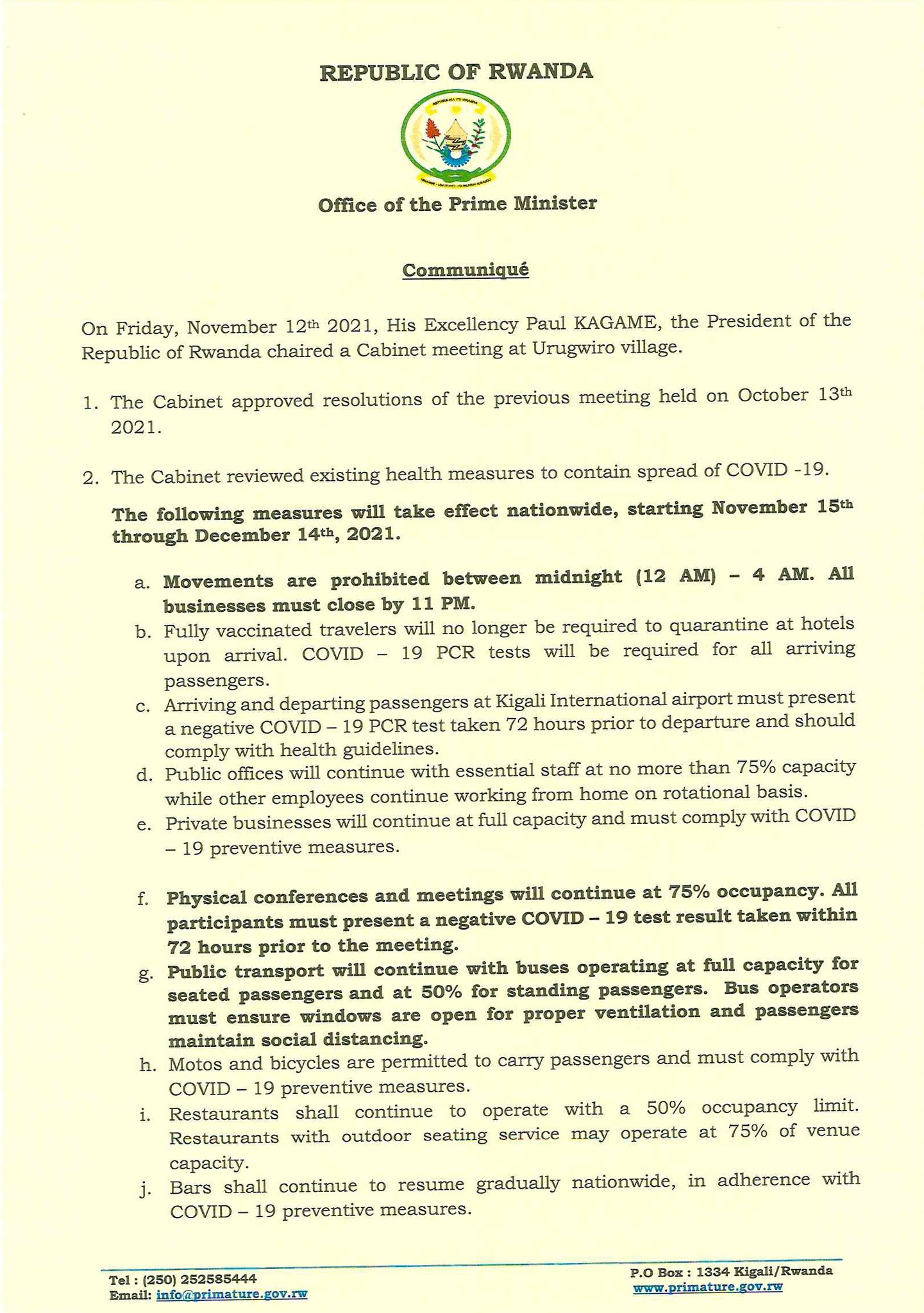 Office of the PM Rwanda on Twitter "Statement on Resolutions of 12/11/2021 https//t