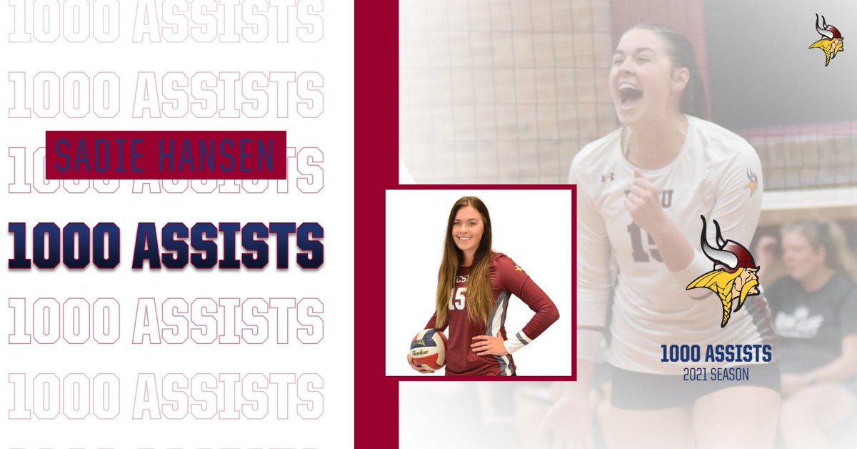VCSUVikings's tweet photo. After posting a career-high 63 assists in today's NSAA Quarterfinal victory over Mayville, Sadie Hansen has reached 1000 assists in her freshman season! She is one of just six Vikings in school history to reach 1000 assists in a season. Congrats, Sadie! #VCSUVikingPride https://t.co/94c495minu