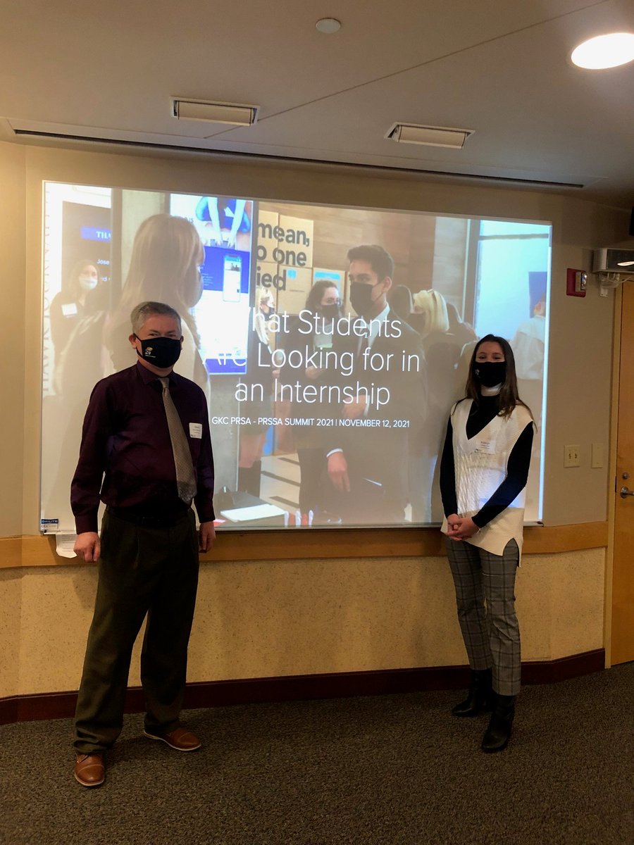 Rhaus90's tweet photo. Set a goal for 2021 to co-present at a conference with a @KUJournalism student. Great job, KU senior and KU PRSSA president @KaleighHelm on discussing "What Students Are Looking for in an Internship" at the GKC PRSA Student Summit today. #PRSSASummit #GKCPRSA https://t.co/hhhGgpUFt7