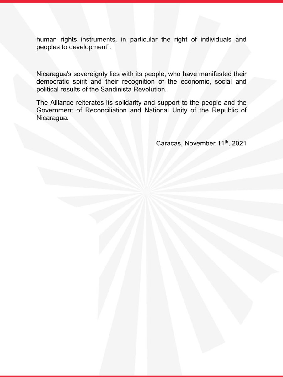 ALBATCP's tweet photo. #Communiqué | ALBA-TCP rejects U.S. law against the Republic of Nicaragua
#AllianceForLife #12Nov https://t.co/Bw0Ga1qbLX