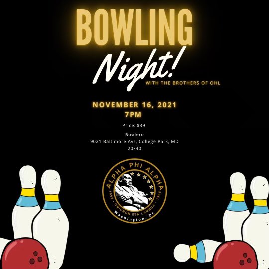 OHLAlphas's tweet photo. Whether you bowl strikes or have your bowling ball constantly gutter, we invite you to bowl with the Brothers of the Omicron Eta Lambda Chapter on Tuesday, Nov. 16. Hope to see you there! #BowlWithOHL https://t.co/ck9qusk0wB