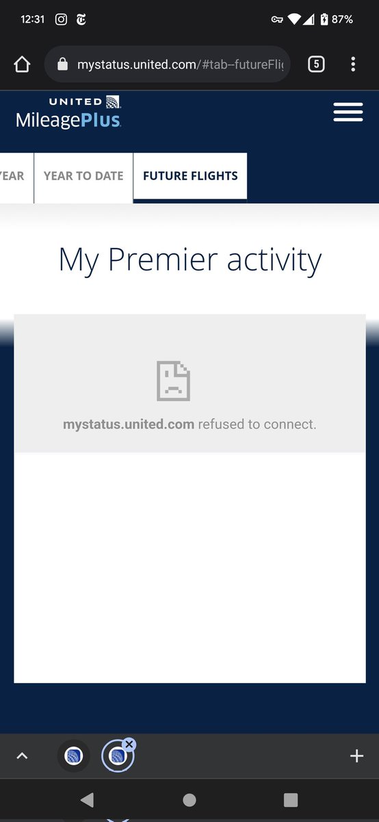 unixis's tweet photo. @united seems to be issues getting to the Future Flights tab on all MileagePlus status pages. Know there was maintenance last night. https://t.co/uyJoS3ISlK