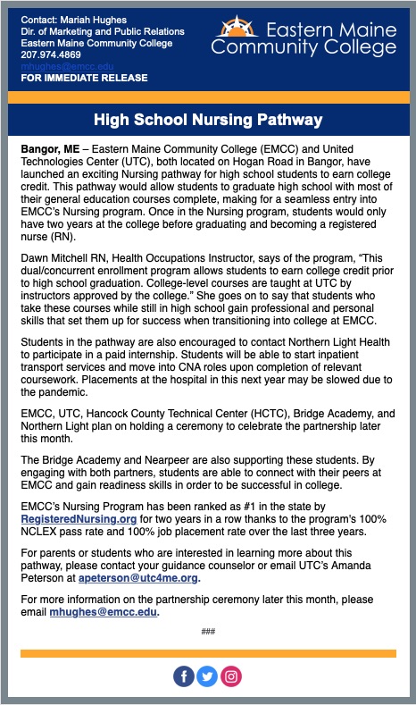 Bridge Academy Maine (@bridgeacademyme) on Twitter photo "Earn an RN in two years after high school? Shave off two years of expense? That's an incredible opportunity." Derek
We've built a partnership w/ <a href="/EMCCBangor/">EMCC</a> <a href="/EMCC_Community/">EMCC</a> <a href="/NorthernLightH/">Northern Light Health</a>, UTC & HCTC!
<a href="/mdoenews/">ME Dept of Education</a> #Maine <a href="/MaineCLA/">Maine Curriculum Leaders Association</a> <a href="/MESchoolCounsel/">MESCA</a> "Earn an RN in two years after high school? Shave off two years of expense? That's an incredible opportunity." Derek
We've built a partnership w/ <a href="/EMCCBangor/">EMCC</a> <a href="/EMCC_Community/">EMCC</a> <a href="/NorthernLightH/">Northern Light Health</a>, UTC & HCTC!
<a href="/mdoenews/">ME Dept of Education</a> #Maine <a href="/MaineCLA/">Maine Curriculum Leaders Association</a> <a href="/MESchoolCounsel/">MESCA</a>