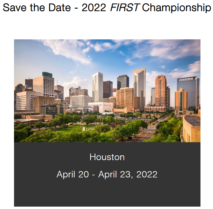 FUNFRC's tweet photo. Breaking: FIRST will only have a single championship in 2022 in Houston April 20-23

https://t.co/RgZ8u5SMvW https://t.co/wAW878wL1z