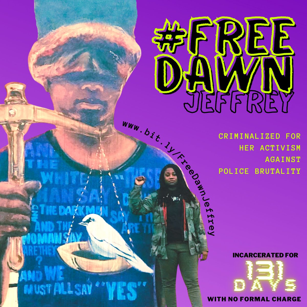 AMPLIFY, SIGN &amp; SHARE WIDELY <a href="/communitychange/">Community Change</a> 
Organizer and community member Dawn was unjustly detained by federal prosecutors, directly targeted for her organizing and leadership. Help amplify her story and get her proper legal representation. bit.ly/FreeDawnJeffrey #FreeDawn