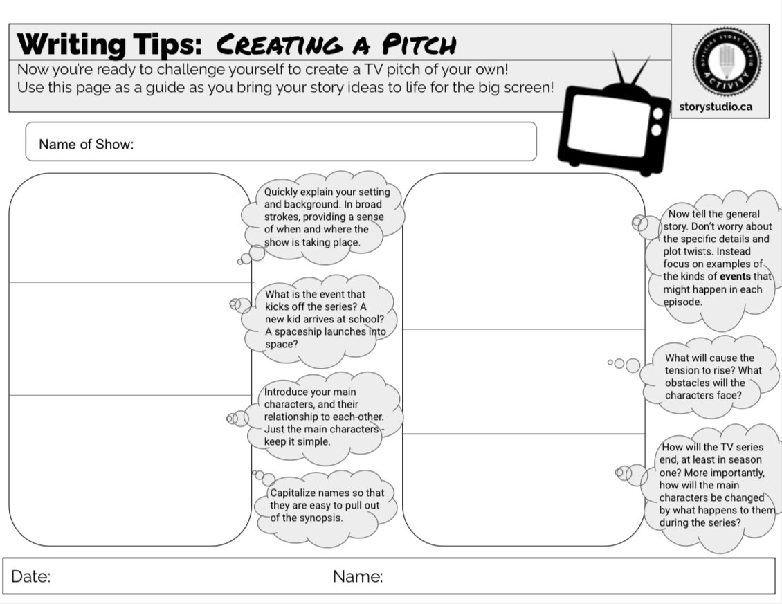 storystudioca's tweet photo. Need help getting started on your tv show pitch for our November contest? We’ve just updated our storysheet to guide you along! Head to https://t.co/nFhP9xmjoz to download✏️📺 https://t.co/WXbEYiIHQT