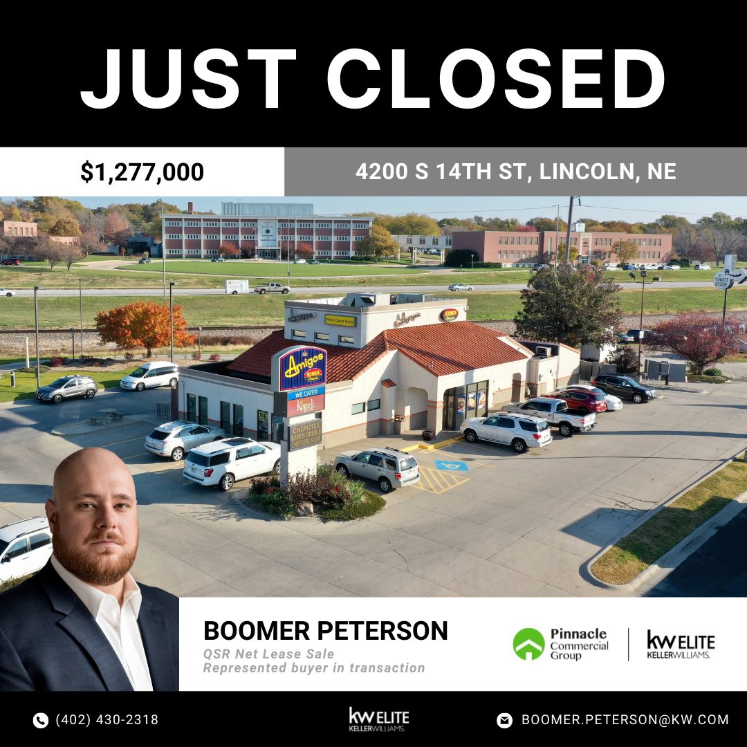 BrokerBoomerLNK's tweet photo. Great day of closings:
🌮 $2,554,000
🌮 15 Year Lease Initial Term
🌮 Absolute NNN (No Landlord Responsibilities)
🌮 Lincoln Location is Company HQ
#CRE #QSR #Amigos #DriveThru #Tacos #Burritos #PinnacleCommercialGroup #kwELITE #PCGSoldIt #NebraskasInvestmentAuthority https://t.co/8tAbnL3Gcc