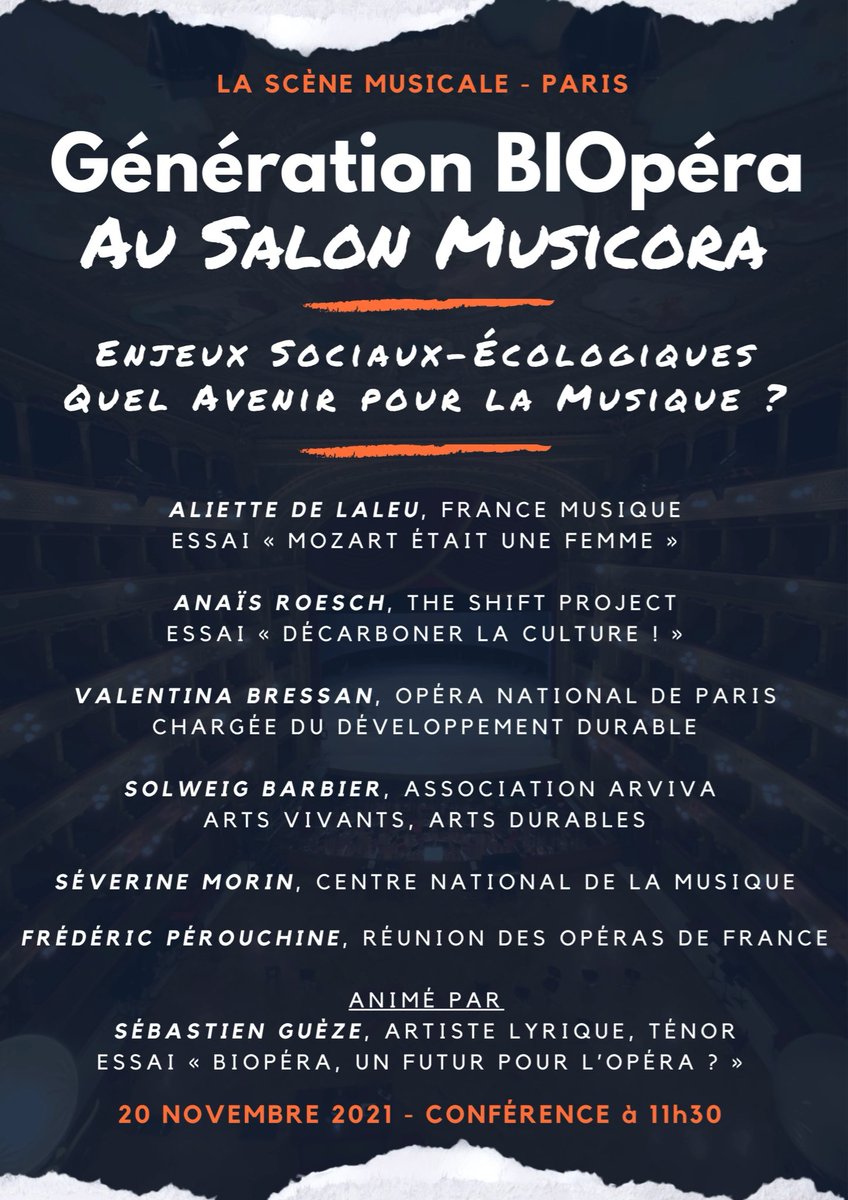 SebastienGueze's tweet photo. Rdv @Musicora_Paris pour animer la conférence « Quel futur pour la musique classique face aux enjeux sociaux-écologiques ? » avec des invités de rêve 🤩 Samedi 20 nov à 11h30 @LaSeineMusicale @symetriecom #BIOpera https://t.co/a9jQqPZsjv