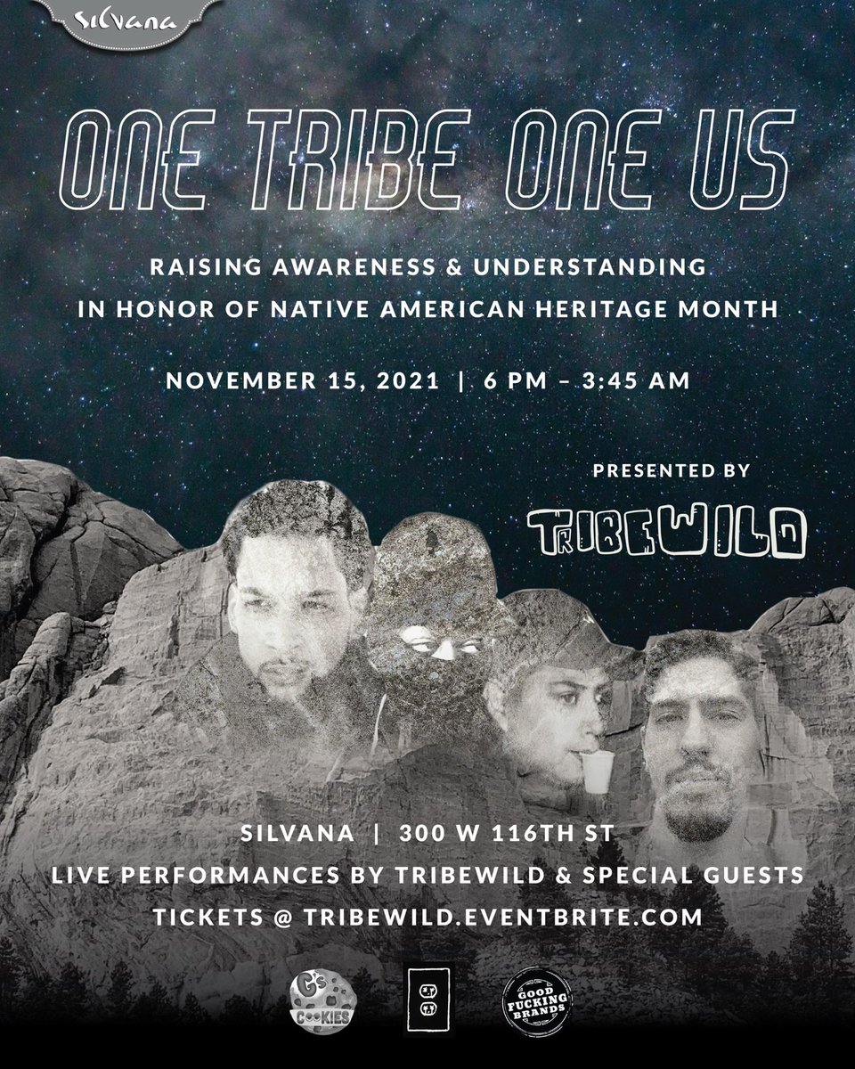 Flyer for event called One Tribe One Us

The flyer shows a starry sky above Mount Rushmore, which has been edited with the faces of TribeWild members