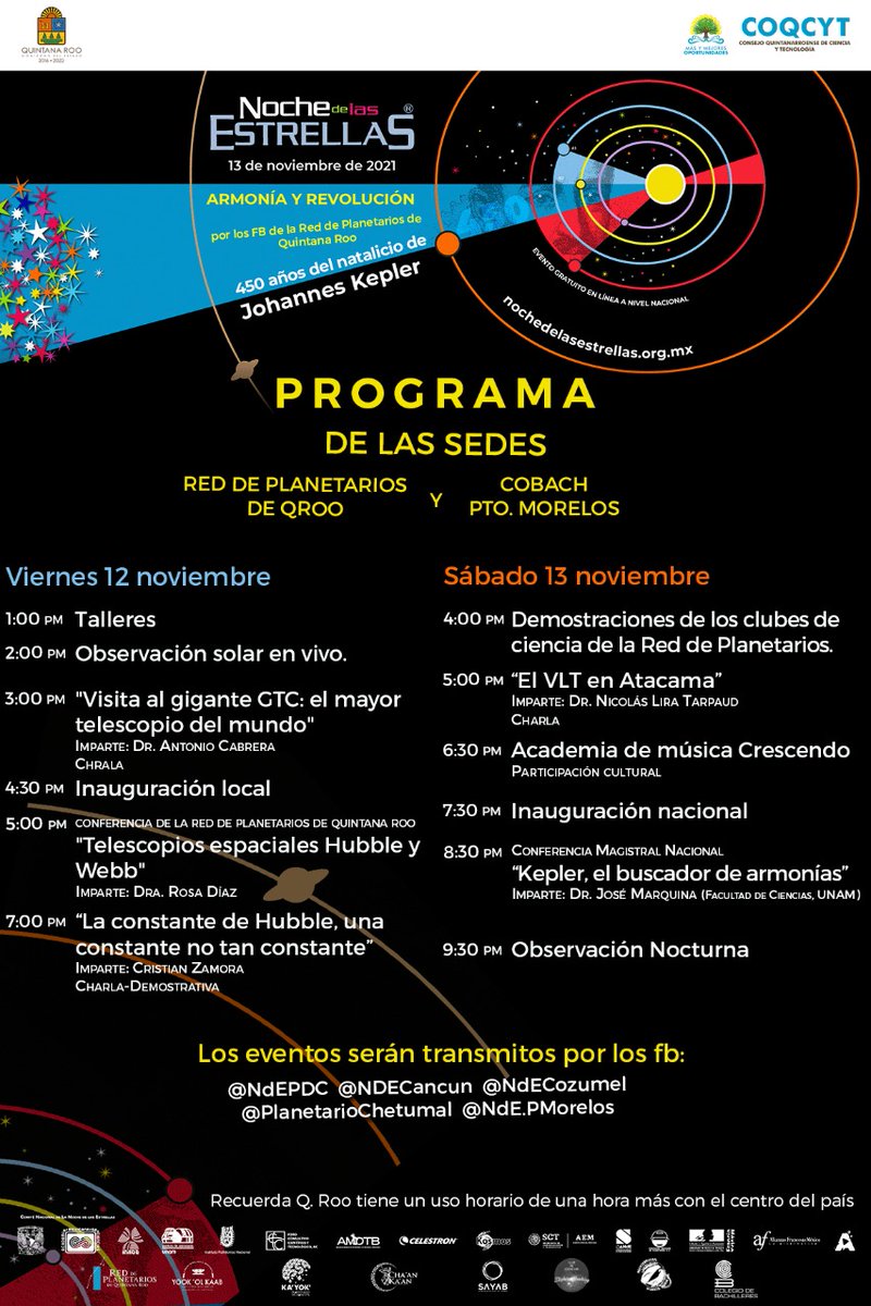 NDECun's tweet photo. Noche de las Estrellas 2021 en la Red de Planetarios de #QRoo 
@PlanetarioCun @COQCYT @PlanetarioCZM @PlanetarioPlaya @yokolkaab 
@GTCtelescope  @inaoe_mx @EducacionQR @ComunicacionQR @Lizzysa @VivoEnCancun 

@reformaciencia @AstrofisicosA
@Ciencia_UNAM @iaunam @astronomiared https://t.co/9nXxh831jg