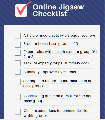 CorleyAllie's tweet photo. ⁉️Have you ever tried a Jigsaw Activity in Google Classroom to boost student engagement and interaction? 💡Here are some checklists I developed to share with a fellow teacher if you ever want to try it! ✅#edtech #GoogleClassroom #teachertechtutorPLN #ITEC8500 https://t.co/wRuiAlRQps