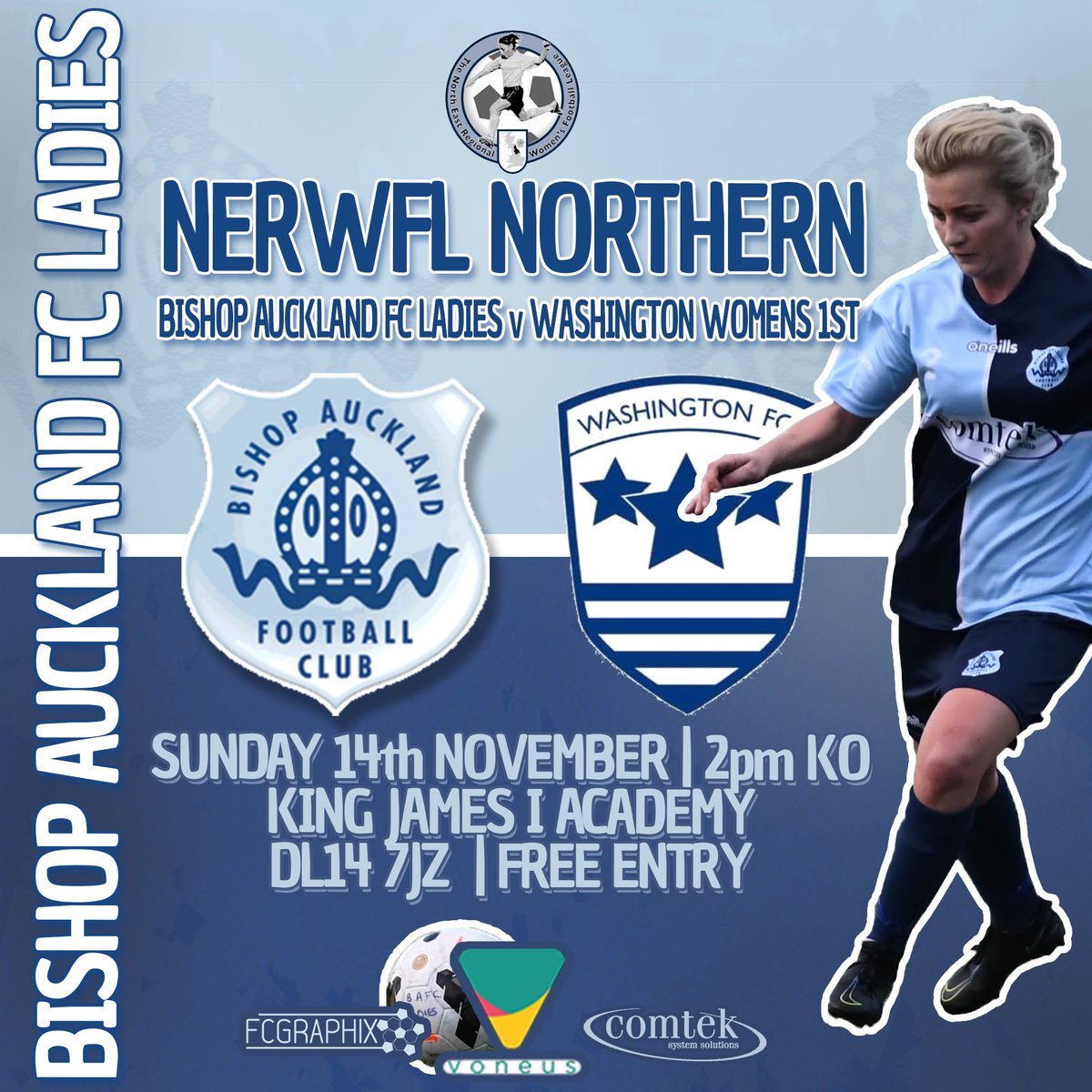 BishopLadies's tweet photo. Next up// A busy weekend ahead with both our sides in action!
1sts// Host @Afc1st at King James I in @NERWFL Northern Division. Free entry but spectators must remain outside the playing area.
Devs// Travel to the seaside to play Seaham Coast Women.
#TwoBlue https://t.co/mMyVR5XL04