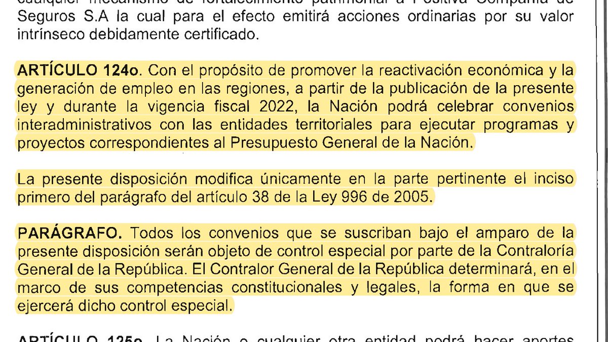 🚨Ley 2159 de 2021. Decreta el presupuesto de rentas y recursos de capital y ley de apropiaciones vigencia 2022 

🚦Art. 124. Modifica Inc. 1. Pár. Art. 38. Ley 996/2005. #leydegarantias Descargue aquí drive.google.com/file/d/1SLO-MY…  Ver también Fallo de Tutela contratacionenlinea.co/index.php?acti…