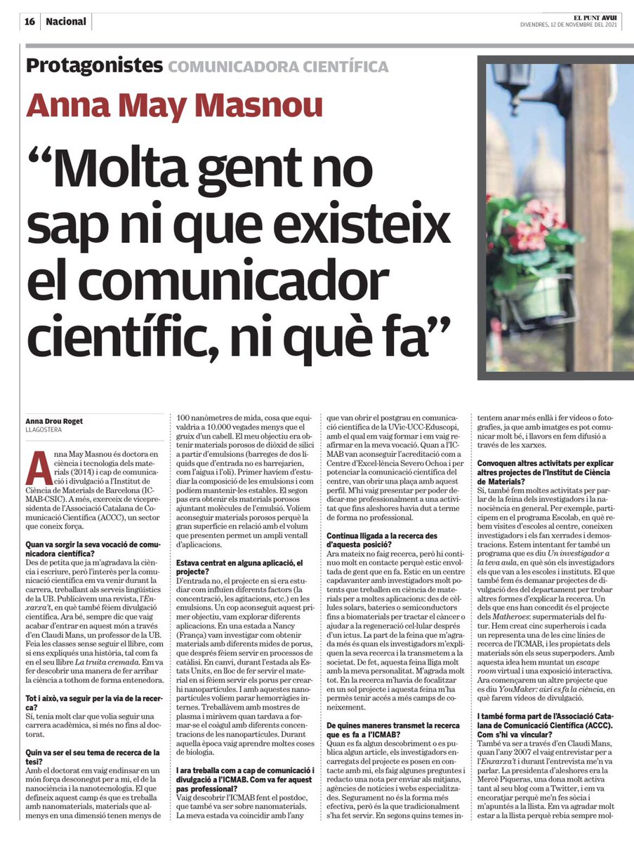 JosepMVilalta's tweet photo. La necessària tasca de divulgació científica, entrevista a Anna May @icmabCSIC A. Drou @elpuntavui @xevi_xirgo @recercat @IEC_ObsRecerca @ACUPcatalunya @enriccanela @eponsf @xavierlasauca @CSICCat @ACCC_ @mandarinanewton @ClaudiMans @martorellBSC https://t.co/9C1yaHeP0k