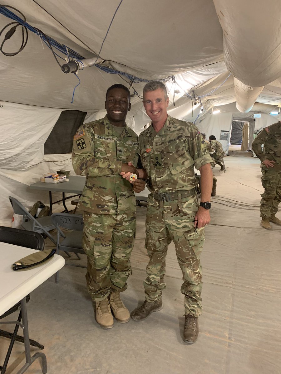 BrigAndyCox's tweet photo. Recognizing SGT McKenzie for his outstanding medical leadership, engaging character and positive nature. Speaking to his Mum on the phone was a privilege. @FortBlissTexas @BritishArmyUSA @iiicorps_cg https://t.co/f08m3sLb7B
