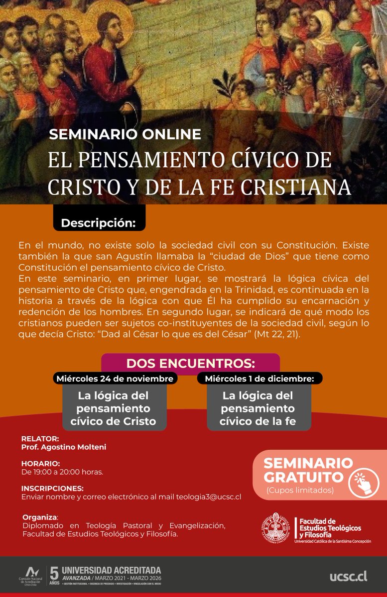 🚨|ALERTA DE SEMINARIO| Inscripciones al mail: teologia3@ucsc.cl