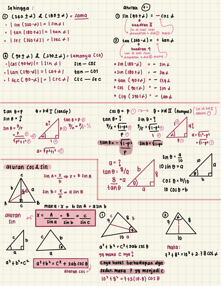 shourtcakee's tweet image. ~~~~~~~~ matematika ~~~~~~~~
trigonometri 

kalo ada yang salah tulis atau ada yg menurut kalian gabener, boleh bgt buat kasih tau aku yaa, feel free to correct me and discuss about this. i hope this useful for u guys. selamat belajar dan semangat🧸🧚🏻‍♀️
sumber materi : zenius