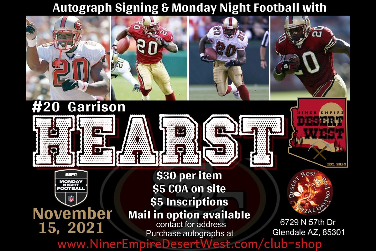 DesertRosePub's tweet photo. Don't miss your chance to meet Garrison Hearst, and get his autograph! We'll see you here Nov. 15 -- we'll be open at 2 PM. https://t.co/P5CpicjIFt
